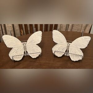 Set of Two Decorative Enamel Butterflies With Stands